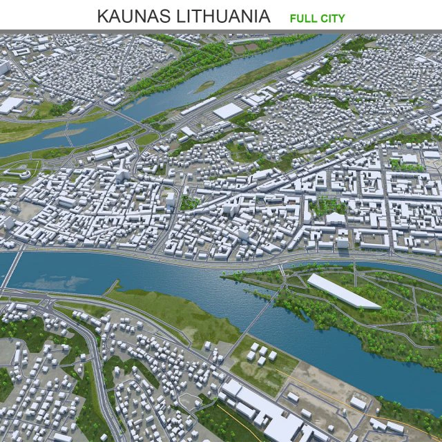 Kaunas city Lithuania 50km 3D Model .c4d .max .obj .3ds .fbx .stl .blend 