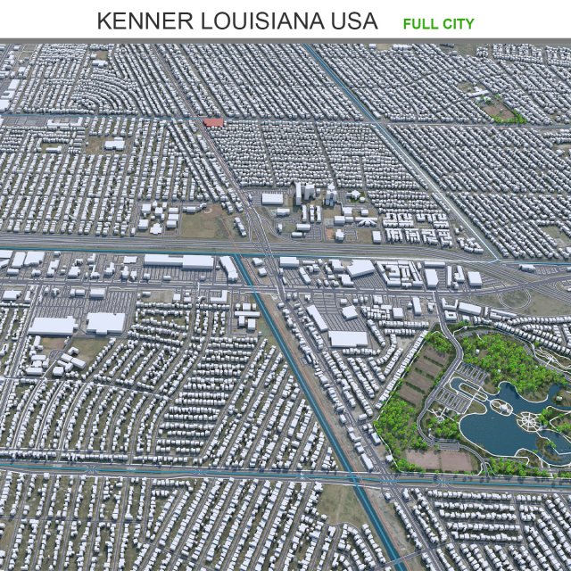 Kenner city Louisiana USA 20km 3D Модель .c4d .max .obj .3ds .fbx .stl .blend 