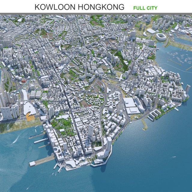 Kowloon city Hongkong 15km Modèle 3D .c4d .max .obj .3ds .fbx .stl .blend 