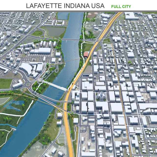 Lafayette city Indiana USA 50km 3D Model .c4d .max .obj .3ds .fbx .stl .blend 