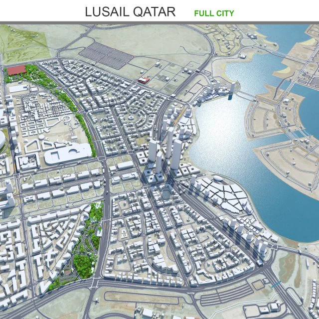Lusail city Qatar 20km 3D Model .c4d .max .obj .3ds .fbx .stl .blend 