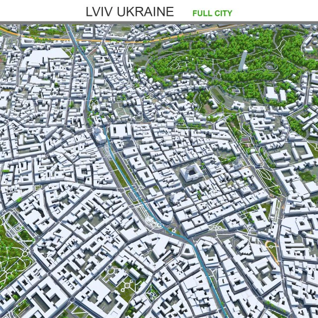 Lviv city Ukraine 50km 3D Model .c4d .max .obj .3ds .fbx .stl .blend 
