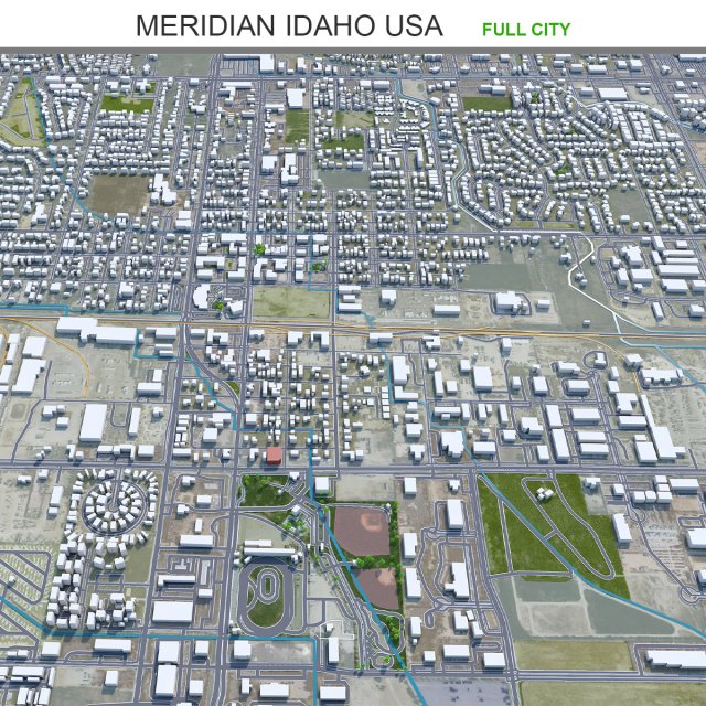 Meridian city Idaho USA 30km 3D Model .c4d .max .obj .3ds .fbx .stl .blend 
