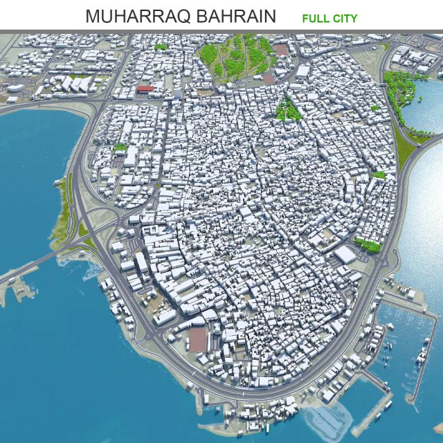 Muharraq city Bahrain 20km 3D Model .c4d .max .obj .3ds .fbx .stl .blend