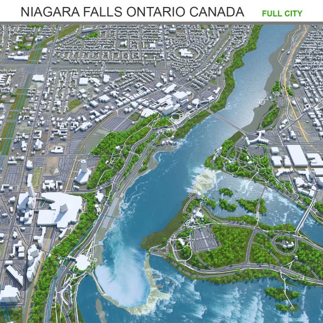Niagara Falls city Ontario Canada 50km 3D Model .c4d .max .obj .3ds .fbx .stl .blend 