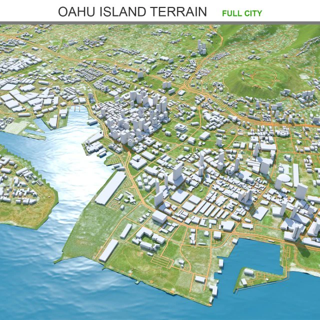 Oahu Island Terrain 90km 3D Model .c4d .max .obj .3ds .fbx .stl .blend 