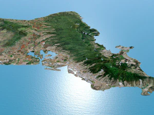 Oahu Island Terrain 90km 3D Model