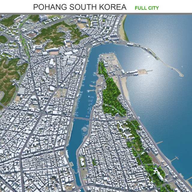 Pohang city South Korea 60km 3D Model .c4d .max .obj .3ds .fbx .stl .blend