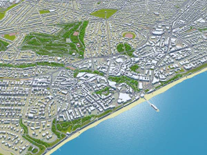 Poole Bournemouth city United Kingdom 50km 3D Model