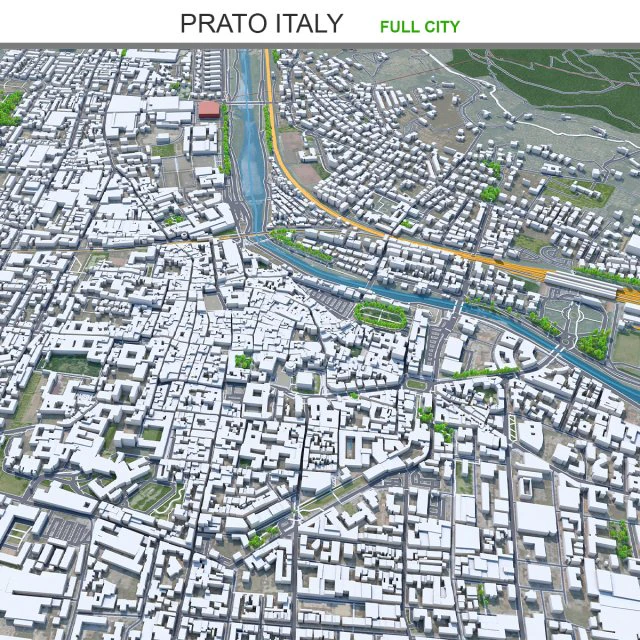 Prato city Italy 30km 3D Model .c4d .max .obj .3ds .fbx .stl .blend 