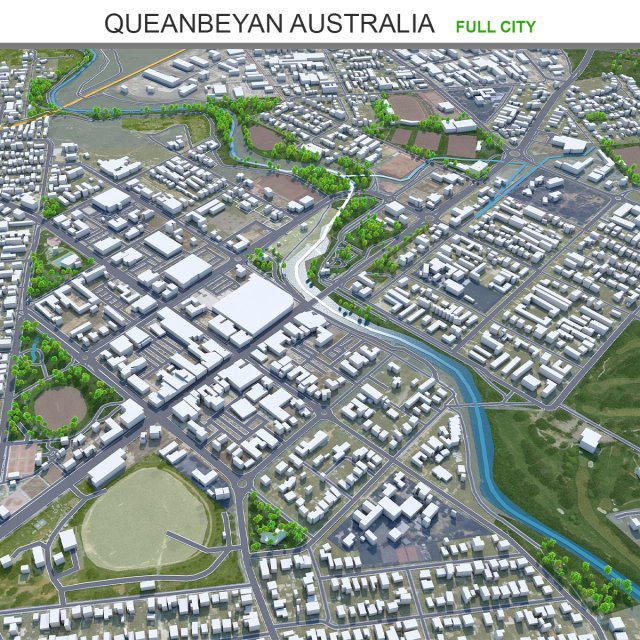 Queanbeyan city Australia 30km 3D Model .c4d .max .obj .3ds .fbx .stl .blend 
