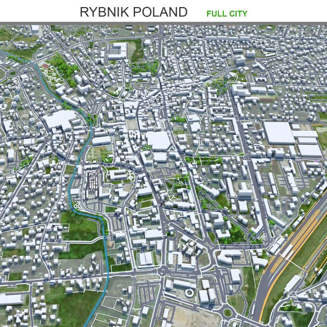 Rybnik city Poland 30km 3D Model .c4d .max .obj .3ds .fbx .stl .blend 