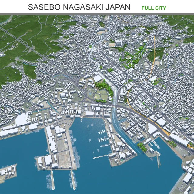 Sasebo city Nagasaki Japan 30km 3D Model .c4d .max .obj .3ds .fbx .stl .blend