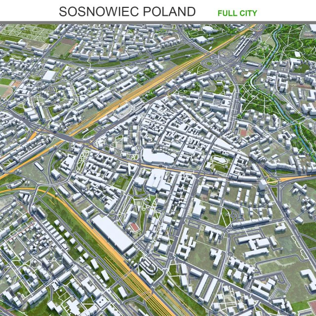 Sosnowiec city Poland 30km 3D Model .c4d .max .obj .3ds .fbx .stl .blend 
