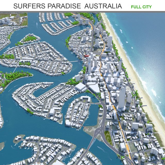 Surfers Paradise city Queensland Australia 10km Modello 3D .c4d .max .obj .3ds .fbx .stl .blend 