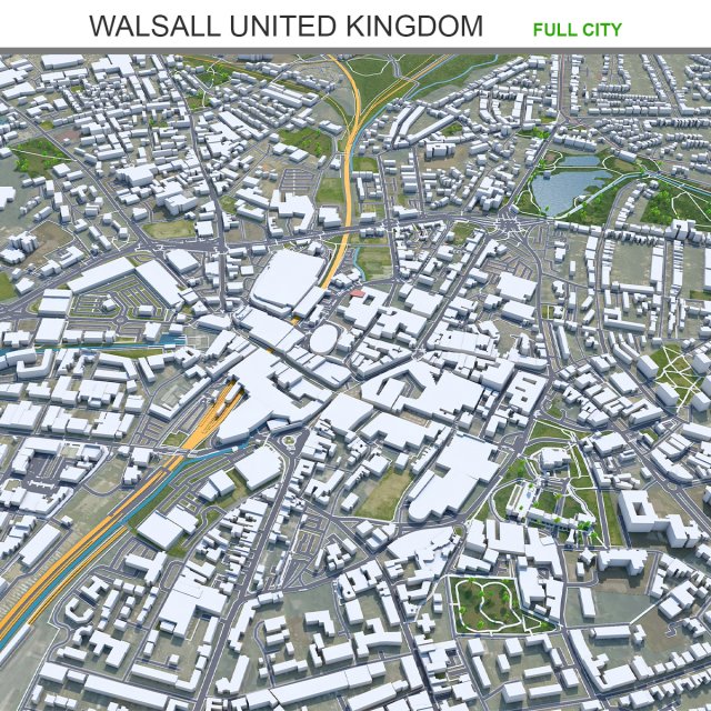 Walsall city United Kingdom 30km 3D 모델 .c4d .max .obj .3ds .fbx .stl .blend 