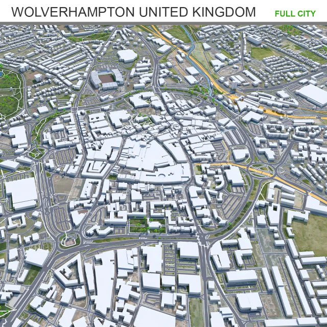 Wolverhampton city United Kingdom 30km 3D Model .c4d .max .obj .3ds .fbx .stl .blend 