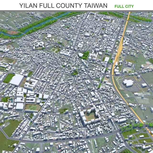Yilan Full County Taiwan 50km 3D Model .c4d .max .obj .3ds .fbx .stl .blend 