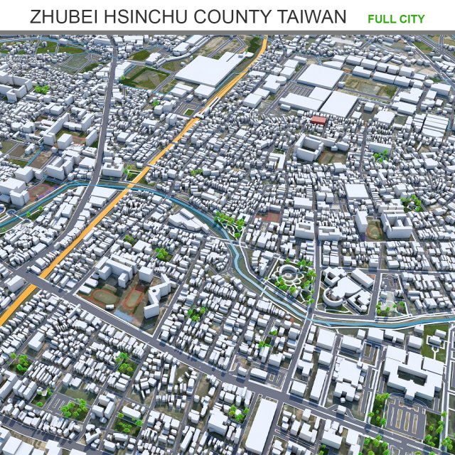 Zhubei city Hsinchu County Taiwan 30km 3D Модель .c4d .max .obj .3ds .fbx .stl .blend 