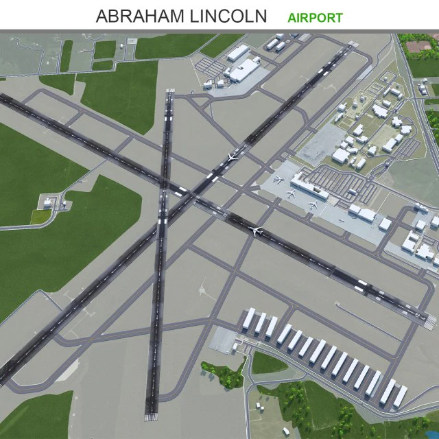 Abraham Lincoln Capital Airport Springfield 10km 3D Model .c4d .max .obj .3ds .fbx .stl .blend 