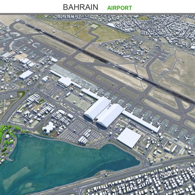Bahrain Airport 10km Model 3D .c4d .max .obj .3ds .fbx .stl .blend 