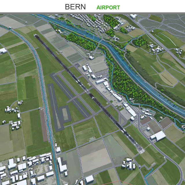 Bern Airport 10km 3D Model .c4d .max .obj .3ds .fbx .stl .blend 