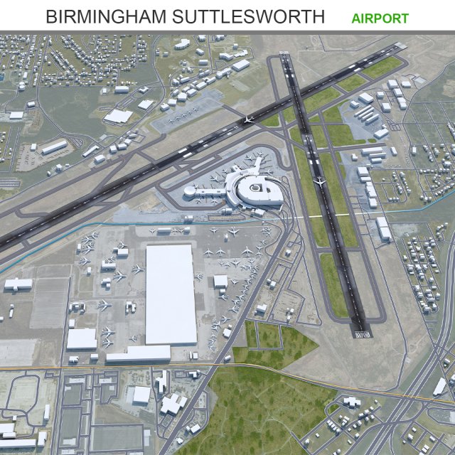 Birmingham Airport UK 10km Modelo 3D .c4d .max .obj .3ds .fbx .stl .blend 