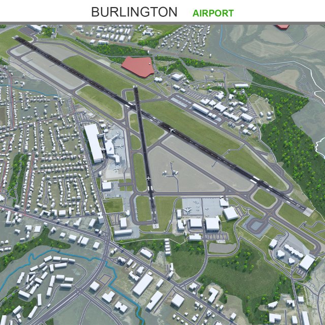 Burlington Airport 10km 3D Model .c4d .max .obj .3ds .fbx .stl .blend 