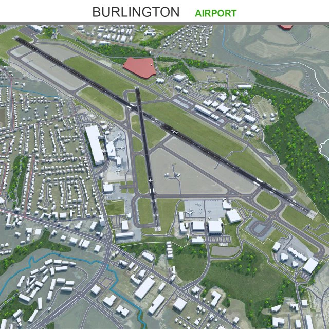Burlington Airport 10km 3D Model .c4d .max .obj .3ds .fbx .stl .blend 