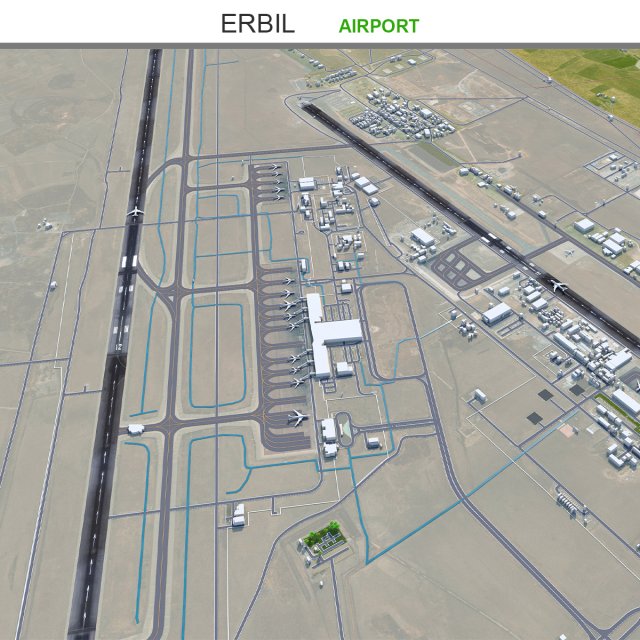 Erbil Airport 10km 3D 模型 .c4d .max .obj .3ds .fbx .stl .blend 