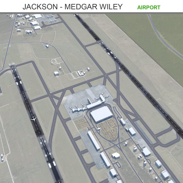 Jackson - Medgar Wiley Evers Airport 10km 3D Model .c4d .max .obj .3ds .fbx .stl .blend 