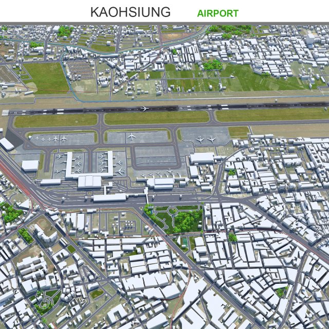 Kaohsiung Airport 10km 3D 模型 .c4d .max .obj .3ds .fbx .stl .blend 