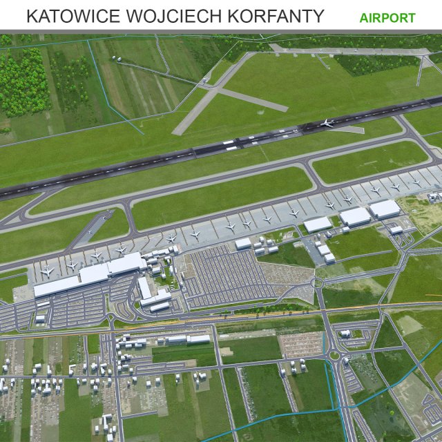 Katowice Wojciech Korfanty Airport 10km 3D Model .c4d .max .obj .3ds .fbx .stl .blend 