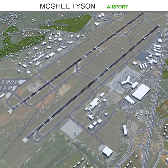 McGhee Tyson Airport Knoxville 10km 3D 모델 .c4d .max .obj .3ds .fbx .stl .blend 