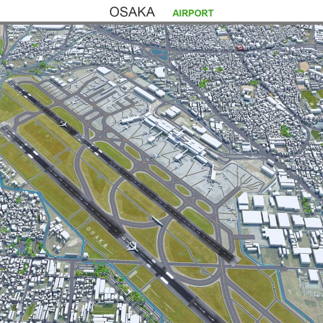 Osaka Airport 10km 3D Model .c4d .max .obj .3ds .fbx .stl .blend 