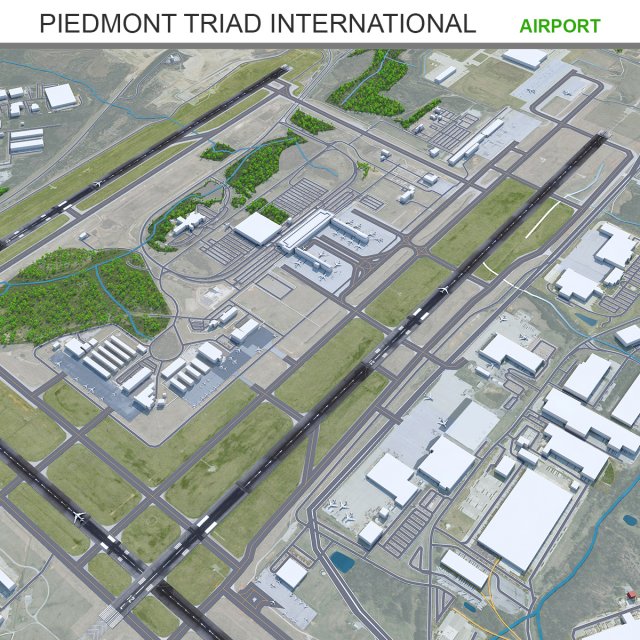 Piedmont Triad International Airport Greensboro 10km Modelo 3D .c4d .max .obj .3ds .fbx .stl .blend 