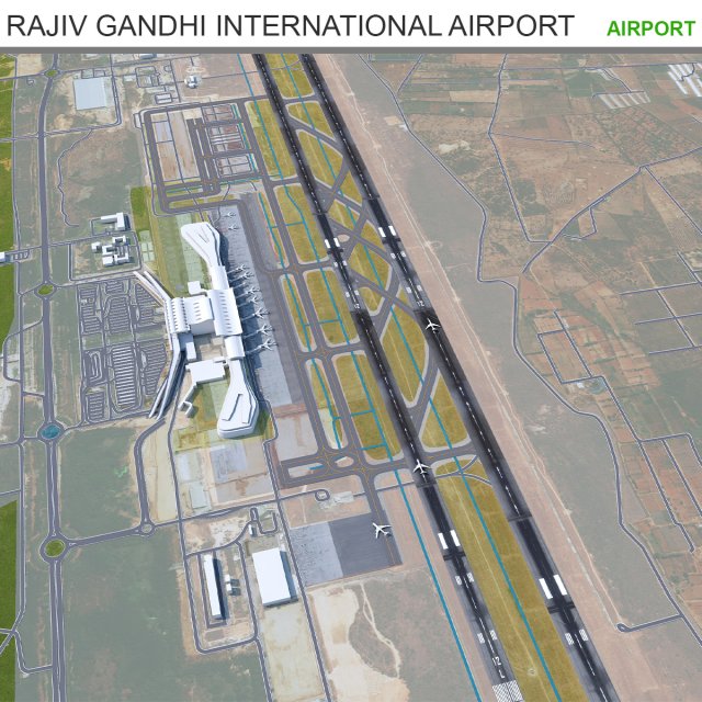 Rajiv Gandhi International Airport Hyderabad 10km 3D-Modell .c4d .max .obj .3ds .fbx .stl .blend 
