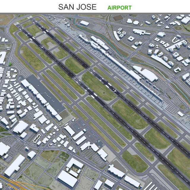 San Jose Airport 10km 3Dモデル .c4d .max .obj .3ds .fbx .stl .blend 