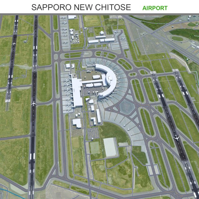 Sapporo New Chitose Airport 12km 3D Model .c4d .max .obj .3ds .fbx .stl .blend