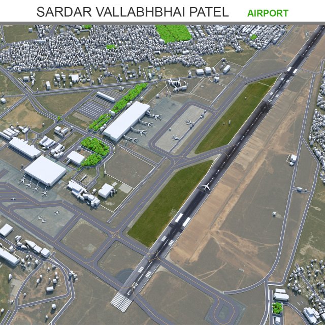 Sardar Vallabhbhai Patel International Airport Ahmedabad 10km 3D Model .c4d .max .obj .3ds .fbx .stl .blend 