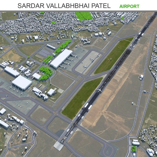 Sardar Vallabhbhai Patel International Airport Ahmedabad 10km 3D Model .c4d .max .obj .3ds .fbx .stl .blend 