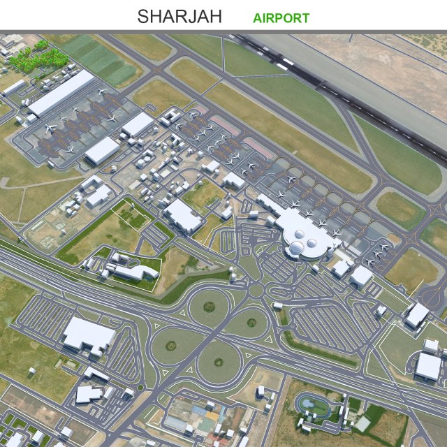 Sharjah Airport 10km 3D 모델 .c4d .max .obj .3ds .fbx .stl .blend 