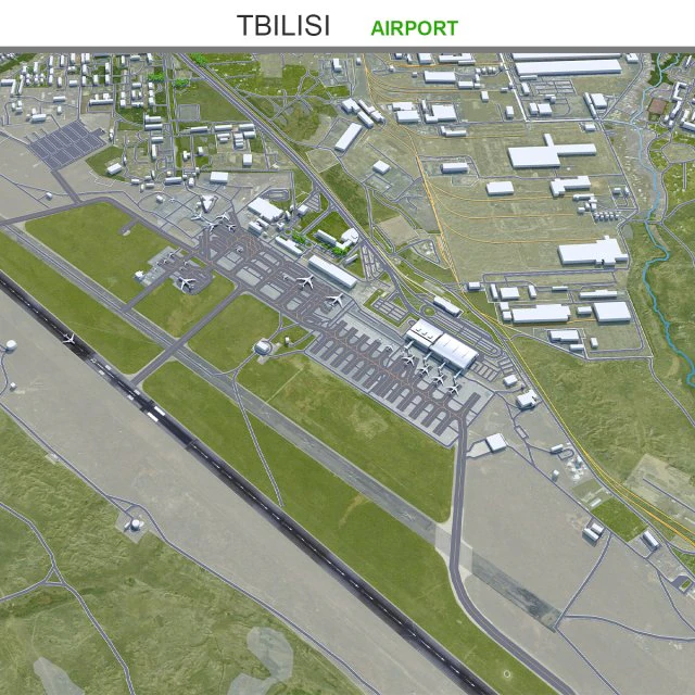 Tbilisi Airport 10km 3D Model .c4d .max .obj .3ds .fbx .stl .blend