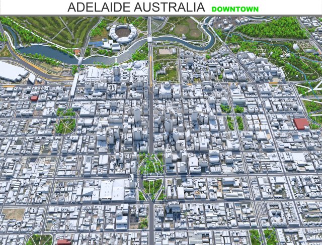 Adelaide Downtown city australia 8km 3D Model .c4d .max .obj .3ds .fbx .stl .blend 