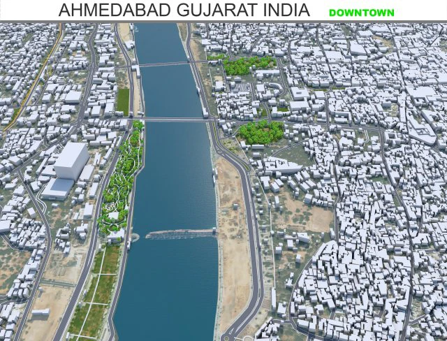 Ahmedabad Downtown city Gujarat India 6km 3D Model .c4d .max .obj .3ds .fbx .stl .blend 