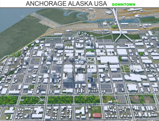 Anchorage Downtown city Alaska USA 15km 3D Model .c4d .max .obj .3ds .fbx .stl .blend