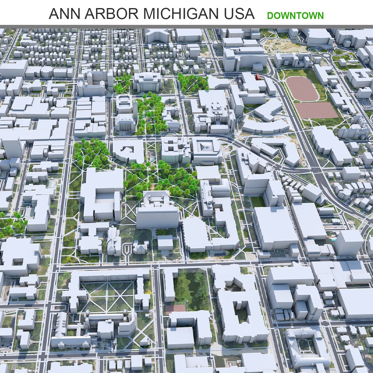 Ann Arbor Downtown city Michigan USA 8km Modelo 3D in Edificios 3DExport
