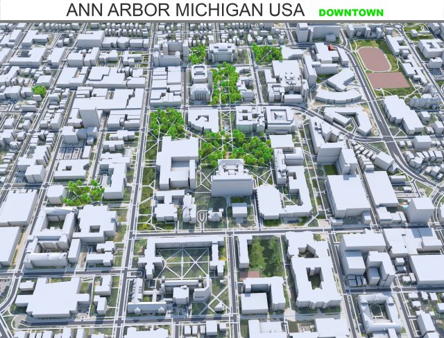 Ann Arbor Downtown city Michigan USA 8km Modello 3D .c4d .max .obj .3ds .fbx .stl .blend 