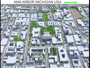 Ann Arbor Downtown city Michigan USA 8km 3D Model