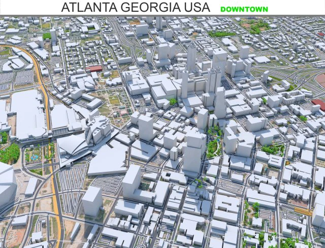 Atlanta Downtown City Ge&oacute;rgia EUA 8 km Modelo 3D .c4d .max .obj .3ds .fbx .stl .blend 